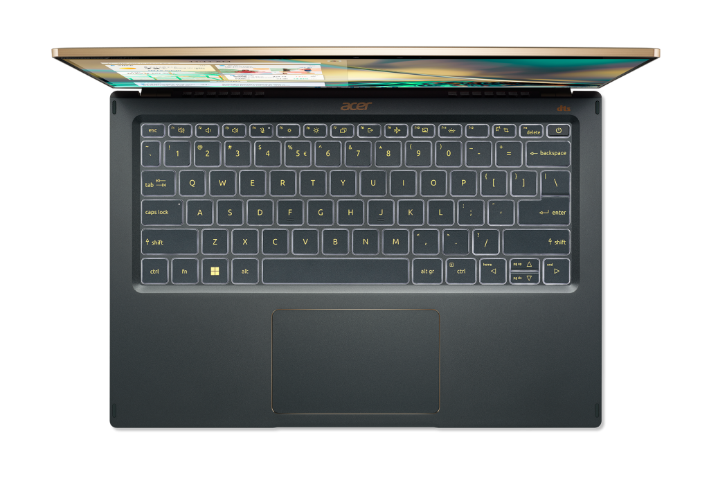 teclado de Swift 5 Acer negra y dorada